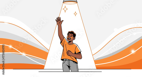 Celebrating A Moment: Joyful Person Illuminated In A Vibrant Illustrative Composition