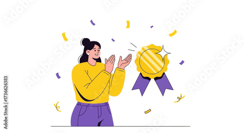 Celebrating Achievement With A Reward, Illustration Depicting Success, Winner, Celebration