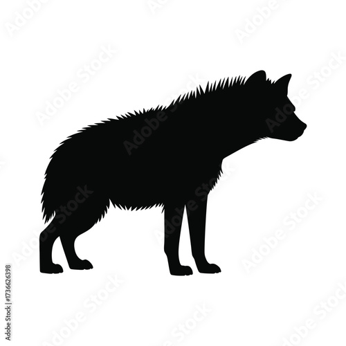 Silhouette of a hyena standing against a white background