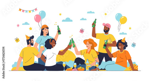 Celebrating Joyous Moments: Group Toasting with Drinks at Festive Gathering