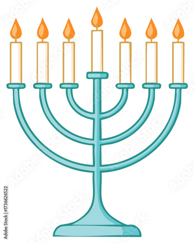 Illustration of lit candles in a menorah, a symbol of Jewish holiday traditions.