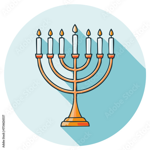 Hanukkah Menorah Illustration Featuring Eight Lit Candles in a Round Light Blue Frame with Holiday Festive Atmosphere