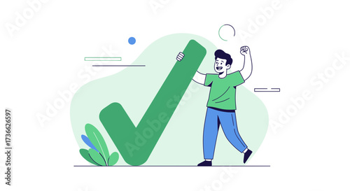 Celebrating Success: A Person Thrilled With A Giant Green Check Mark Achievement