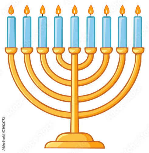 Festive Hanukkah Menorah with Eight Lit Candles for Holiday Observance