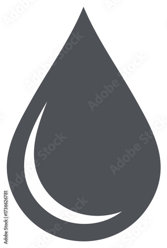 Abstract stylized dark grey water drop with white crescent accent