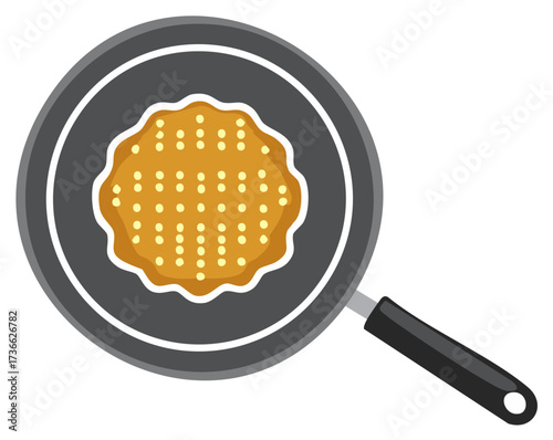 Cooked waffle in frying pan illustration