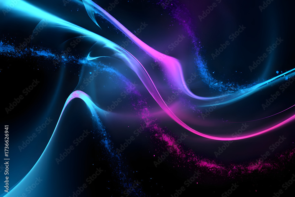 Fototapeta premium Abstract blue fractal wave design illustrating glowing energy and futuristic motion with black space backdrop