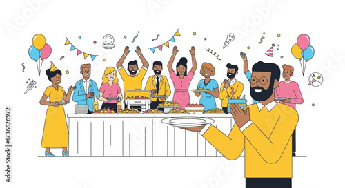 Celebration Of Success: Joyful Banquet Scene Depicting Festive Gatherings and Culinary Delights