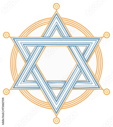 Woven Star of David Jewish religious symbol in a geometric circular frame