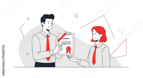 Certificate Presentation: Awarding A Formal Document To A Colleague Or An Employee