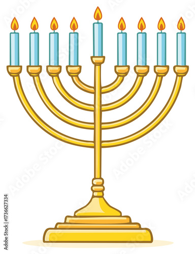 Cartoon Hanukkah Menorah with Lit Candles: Jewish Holiday Celebration Image