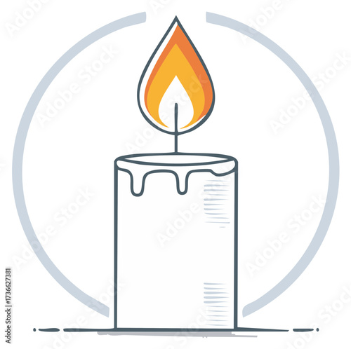 Illustration of a lit candle, with circle, flame detail.