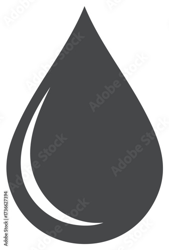 Dark gray water drop icon with a curved white highlight
