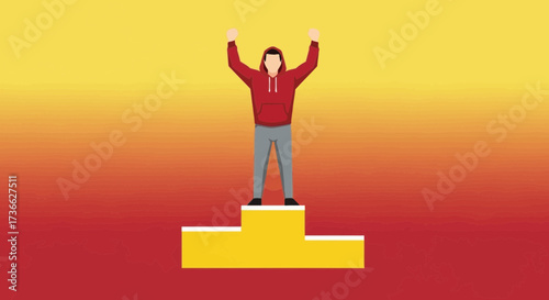 Champion Celebrating Victory, Showing Confidence Standing At The Top, Achieving Goals