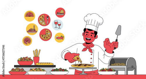 Chef Crafting Delicious Italian Cuisine Preparing Pizza And Additional Culinary Delights