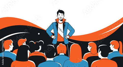 Charismatic Leader Inspiring Audience: A Dynamic Presentation Concept Illustration