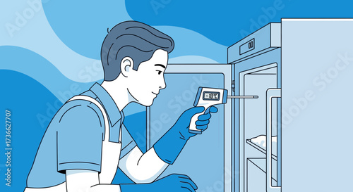 Checking Temperature Inside Industrial Refrigerator To Maintain Product Safety And Quality