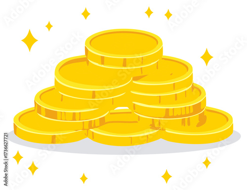 Stacks of gleaming gold coins with sparkling highlights representing wealth and financial success