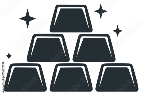 Illustration of Gold Ingots Stacked with Starbursts Indicating Value and Riches