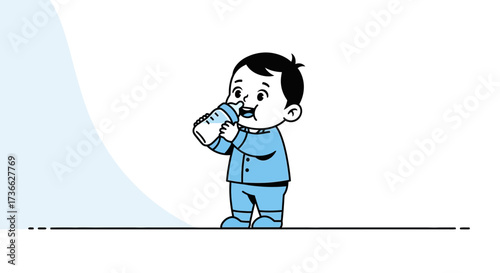 Cheerful Baby Enjoying Milk From a Bottle in a Cute and Whimsical Illustration