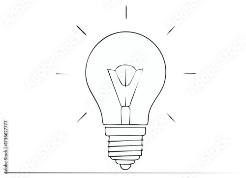 Simple sketch of a glowing light bulb symbolizing a bright idea and innovation