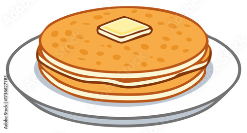 Cartoon illustration of a fresh stack of pancakes with melting butter for breakfast