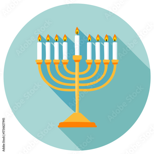 Hanukkah Menorah with Lit Candles for Jewish Holiday Celebration