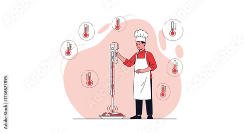 Chef Measuring Food Temperature With Digital Thermometer For Ultimate Cooking Precision