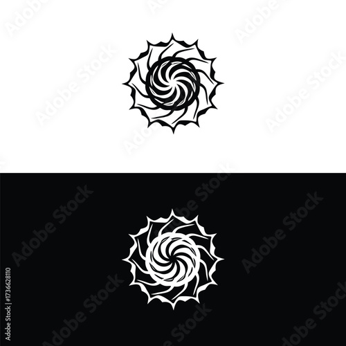 Abstract logo design featuring a swirling, spiky vortex, creating a dynamic and edgy emblem isolated on white background, this icon is perfect for businesses seeking a unique identity