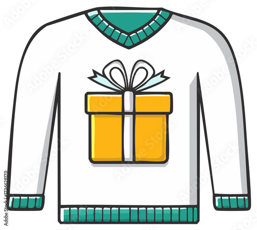 Festive sweater illustration with gift design cartoon outline