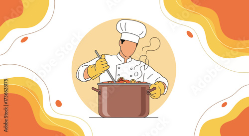 Chef Prepares A Delicious Meal In The Kitchen, Cooking Delicious Food In The Pot
