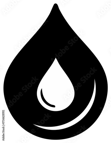 Black and white stylized water droplet icon symbol representing purity and hydration