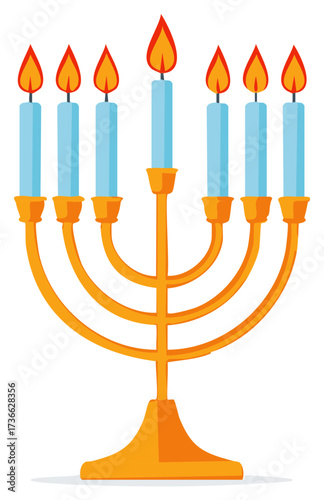 Illustrated golden menorah with lit candles for celebration and festival season