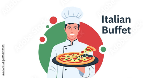 Cheerful Chef Presenting Delicious Italian Pizza Freshly Baked with Cheesy Goodness