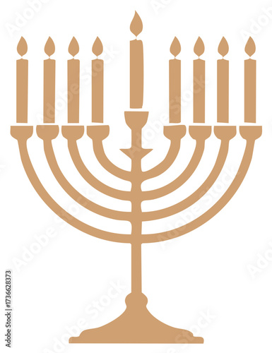 Menorah with nine lit candles, symbolizing Hanukkah tradition.