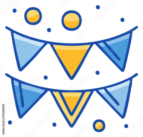 Festive bunting illustration with yellow and blue triangles