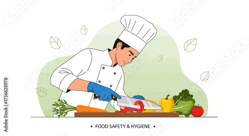 Chef Preparing Fresh Food And Vegetables For Cooking In a Modern Restaurant Setting