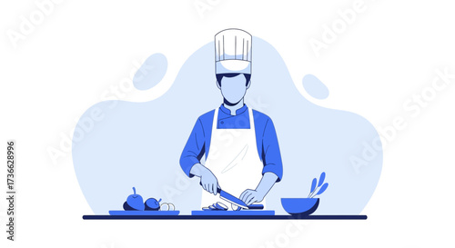 Chef Preparing Fresh Ingredients For A Culinary Creation With Clean Minimalist Graphics