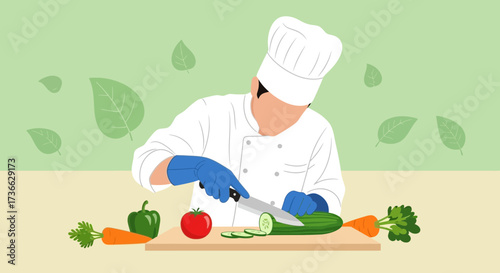 Chef Preparing Fresh Vegetables for Culinary Creation in a Healthy Kitchen Setting