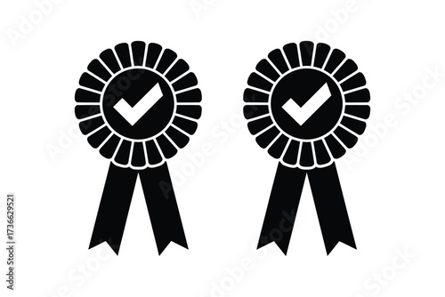 Two black rosette ribbons with white checkmarks