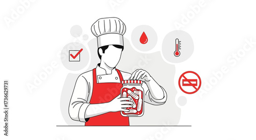Chef Preserving Food: Illustrative Depiction of Culinary Techniques and Food Safety