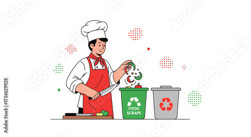 Chef Recycling Food Waste In The Kitchen For Sustainable Practices And Eco-Friendly Lifestyle