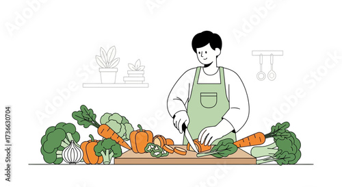 Chef's Culinary Creation: A Delightful Illustration of Fresh Vegetables and Prep Work