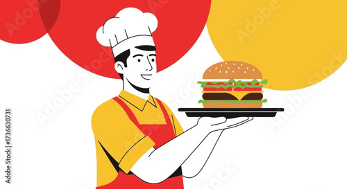 Chef's Delightful Burger Portrait Depicts Culinary Craft and Fast Food Presentation