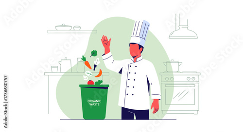 Chef's Organic Waste Disposal In Kitchen Preparing Sustainability And Eco-Friendly Practices