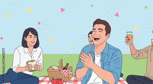 Cheerful Group Having A Picnic Outdoors and Enjoying Each Others Company and Amusement