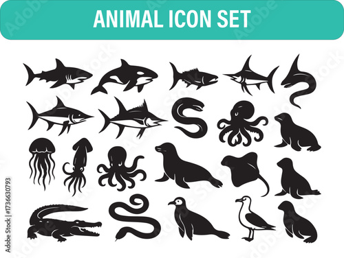 Editable Cute Sea Creature Icons