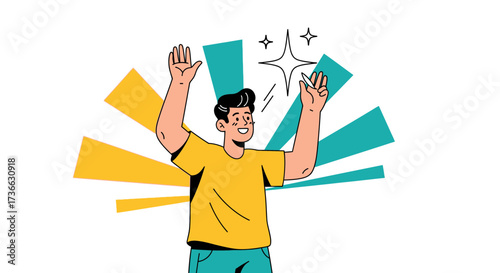 Cheerful Human Celebrating Success and Positive Moments in a Stylish Illustration