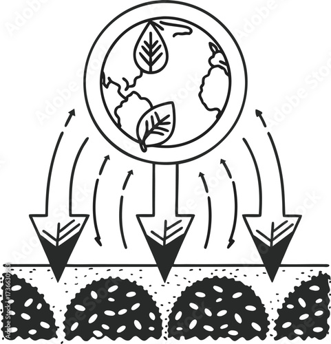 Line Art Carbon Sequestration Vector – Minimal Eco Friendly CO₂ Removal Icon Design