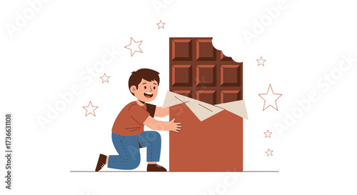 Child Embracing Giant Chocolate Bar With Joy And Delight, A Sweet Dream Present